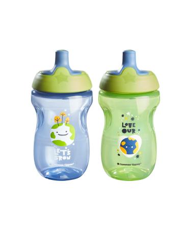 Tommee Tippee Sportee Water Bottle for Toddlers Spill-Proof Playful and Colorful Designs Easy to Hold Design 10oz 12m+ 2 Count Blue and Green