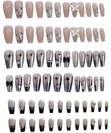 Long Press on Nails Long False Nail French Tip Fake Nails with 3D Butterfly Rhinestones Designs Glossy Full Cover Acrylic Nails for Women False Nails & Accessories - Buy Online on SooperMarket.com