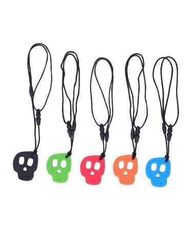 Buy Chewable Sensory Necklaces - 5 Pack Soft Silicone Skull Shape - Stress Relief Teething Necklace for Autism - International Shipping Available - Buy Online on SooperMarket.com