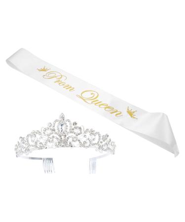 Kisangel Prom Queen Satin Sash Graduation Wedding Crown with Comb Set Bridal Tiaras School Party Accessories Headband Jewelry Headdress for Women Girls