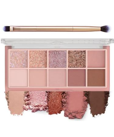 BestLand 10 Colors Eye Shadow Palette - Ultra Pigmented Blendable and Long-Lasting Matte  Glitter  Shimmer  and Metallic Finishes Eyeshadow with Brush - korean Eye Makeup   Natural and Bold Looks (Rosy)