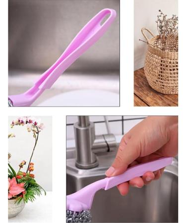 kesurpae ABS Steel Wire Cleaning Brush Portable Long Handle Washable Reusable Household Kitchen Cooking Bench Plate Brushes Purple - Buy Online on SooperMarket.com