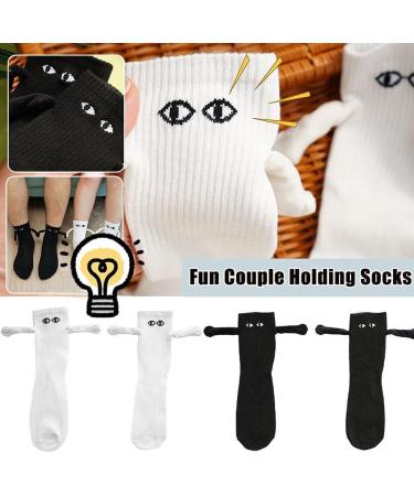 Novelty Magnetic Suction 3D Doll Couple Socks | Funny Holding Hands Design | Breathable Cotton | 1 Pair White - Buy Online on SooperMarket.com
