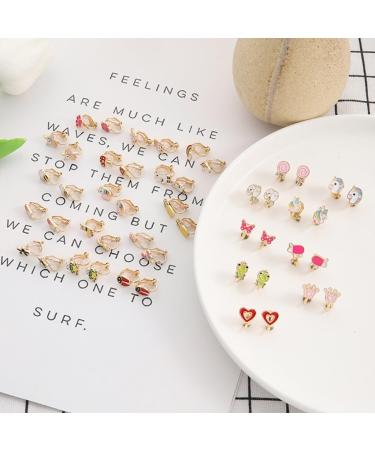 24 Pairs Mixed Color Clip-on Earrings Set - Animals, Heart, Flowers, Mushroom Design for Ladies - Painless Non-perforated Earrings - Buy Online on SooperMarket.com