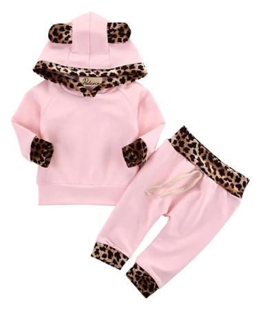TMEOG Baby Boys Girls Long Sleeve Pullover Hooded Sweatshirts Top+Pants Infant Hoodie Tracksuit Clothes Outfits Set Pink 12-18 Months
