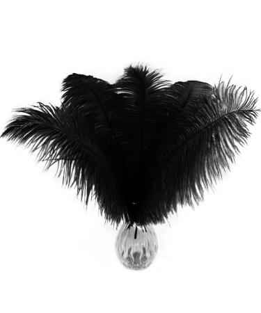 Piokio 20 pcs Black Ostrich Feathers Plumes 12-14 inch(30-35 cm) Bulk for DIY Halloween Decorations  Wedding Party Centerpieces  Gatsby Decorations Black 20 pcs