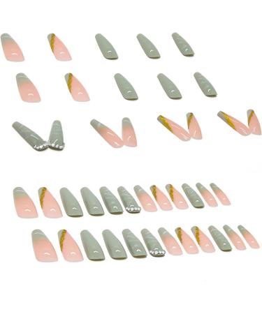 Luvadeyo 24pcs Ballerina Press On Nails - Luxury Green Acrylic Coffin Nails for Women & Girls - Buy Online on SooperMarket.com