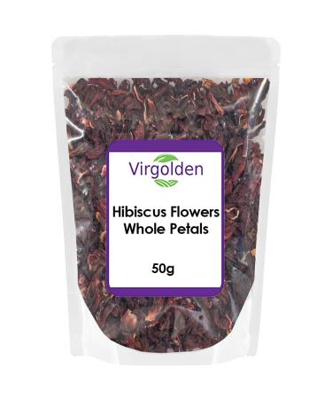 Hibiscus Flowers Whole Petals 50g by Virgolden - Iced Tea Karkade Draining Detox Treatment for Hibiscus Tea Vegan