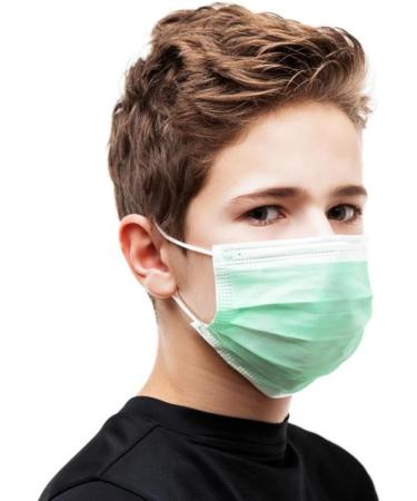 Kata 3-Ply Pleated Disposable Children's Face Masks - Green One Size Box of 50 - International Shipping Available - Buy Online on SooperMarket.com