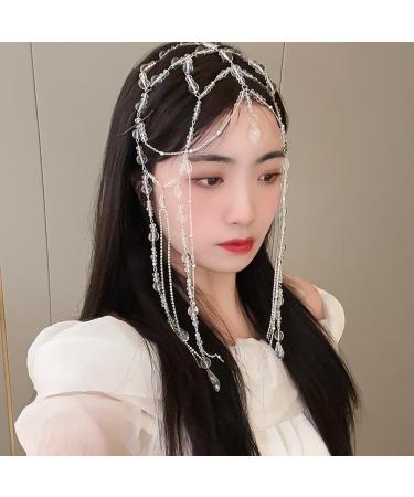 Wiwpar Boho Crystal Long Chain Tassel Headpiece | Rhinestone Festival & Wedding Hair Accessories for Women & Girls - Buy Online on SooperMarket.com