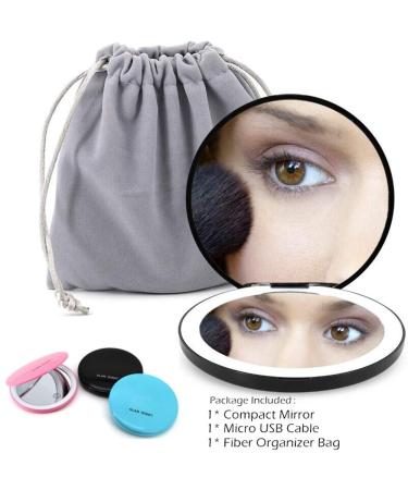 Portable Lighted LED Makeup Mirror 7X/1X Magnification | USB Rechargeable Compact Vanity Mirror with Dimmable Lights - Black - Buy Online on SooperMarket.com