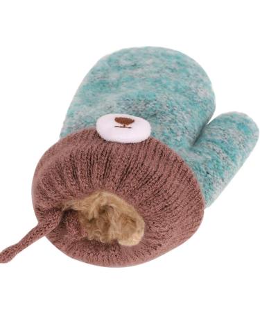 Kids Toddlers Knitted Fleece-Lined Mittens with String - Green | Winter Warm Cartoon Gloves for Ages 0-3 - Buy Online on SooperMarket.com