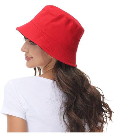 Women's Reversible Black-Red Bucket Hat for Summer | Outdoor Beach Cap - Buy Online on SooperMarket.com