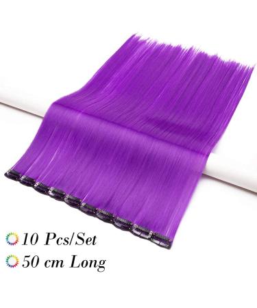 Rainbow Clip-In Hair Extensions | 50cm Dark Purple Strands | 10 Pcs 80g Realistic Smooth Hair - Buy Online on SooperMarket.com
