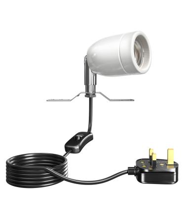 Bonlux 200W Ceramic Reptile Heat Lamp Holder E27 Base Ceramic Heat Bulb Holder Rotatable Reptile Light Holder with Inline ON/Off Switch for Turtle Snake Lizard Dog Chick- No Heat Bulb 200W Reptile Lamp Holder