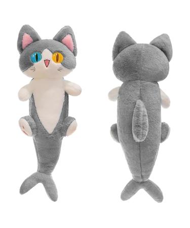 PEDEIECL Lovely Plush Shark Cat Doll Cute Cartoon Soft Stuffed Shark Kitten Pillow Long Throw Sleeping Pillow Doll Toy Gift for Kids Girlfriend (grey 50cm) Grey 50cm