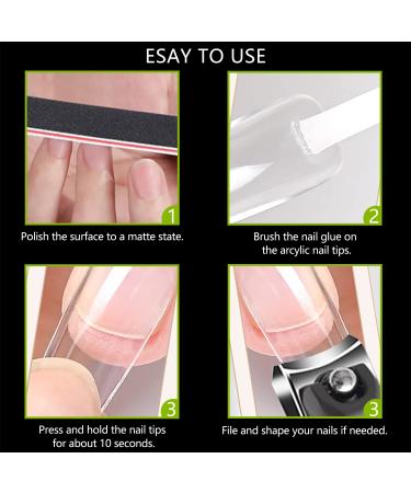 480 Pcs Straight Square Nail Tips | Clear Half Cover C Curve Acrylic & Gel Extension Set - Buy Online on SooperMarket.com