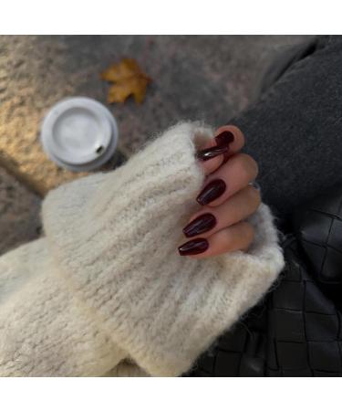 Dark Red Press On Nails - Medium Short Square & Ballerina Coffin Shape | 24 PCS Glossy Acrylic Fake Nails | Xcreando Spring Summer Collection - Buy Online on SooperMarket.com