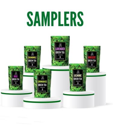 BLUE TEA - Green Tea Assorted Sampler Tea Pack (6 Flavors 30 Tea Bags) | Lemongrass Lavender Rose Chamomile Jasmine & Hibiscus | Gifts for Her & Him | - Buy Online on SooperMarket.com