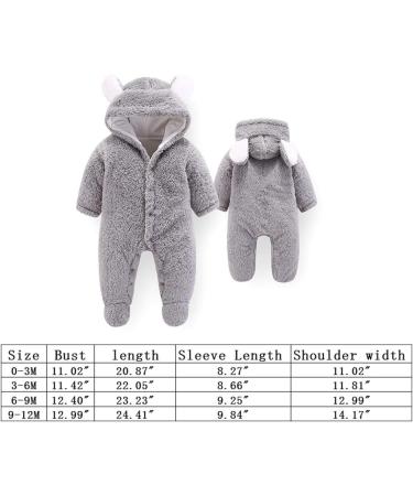 Newborn Baby Bear Snowsuit Winter Coat | Fleece Hooded Romper Jumpsuit | 3-6 Months Grey - Buy Online on SooperMarket.com