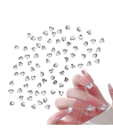 Heart Nail Rhinestones 90 Pcs Acrylic Flatback 3mm Heart Nail Charms Nail Art Rhinestones Gems 3D Nail Art Decorations for DIY Crafts Jewelry Making (Clear)