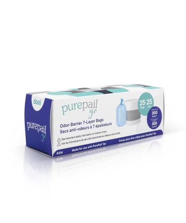 PurePail Go Odor-Barrier 7-Layer Refill Bags 25 Count Holds up to 300 Newborn Diapers Blocks Odors with No Added Fragrance Less Waste No Cutting & No Canisters Fits PurePail Go Go Refill Bags
