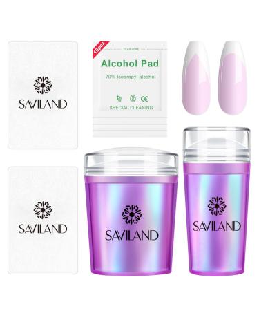 Saviland French Nail Stamper - 14PCS Durable French Tip Stamp Kit Silicone Jelly Nail Stamper with Scrapers&Cleaning Pads Nail Stamping Kit French Manicure Kit Nail Tech Supplies Gift for Women 01-2 pcs purple nail stamper