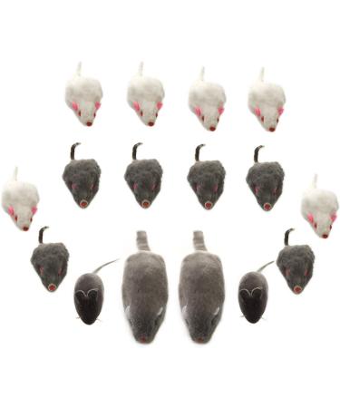 QUOZUO Cat Mouse Toys Rattle Furry Cat Mice Pet Toys with Rattles for Pet Cat Kitten 16pcs Black and white - Buy Online on SooperMarket.com