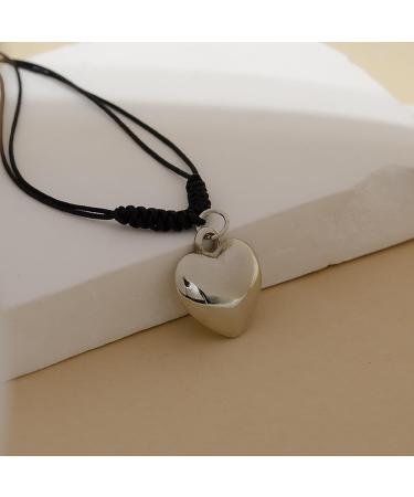 Oralgos Adjustable Black Cord Necklace with Heart Trailer | Stylish Braided Rope & Alloy Chain for Men & Women - Buy Online on SooperMarket.com