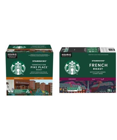 Starbucks Pike Place Medium Roast Coffee Single Serve Keurig K-Cup Pods 44 Capsules & French Roast Dark Roast Coffee Single Serve Keurig K-Cup Pods 24 Capsules