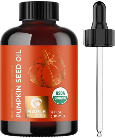 Certified Organic Pumpkin Seed Oil - Pure Pumpkin Seed Oil for Hair Growth Dry Skin and Anti Aging Serum - Organic Hair Oil for Dry Damaged Hair and Growth with Naturally Occurring Biotin and Zinc