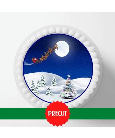 PRECUT 7" Christmas Cake Topper Christmas Snow Scene Edible Christmas Cake Decorations Santa Cake Toppers Xmas Cake Decoration Round Christmas Cake - Buy Online on SooperMarket.com
