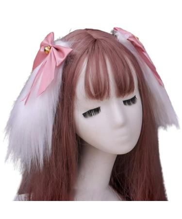 caralin Furry Long Bunny Ears Hair Clips Lolita Kawaii Rabbit Bowknot Cosplay Hairpins Women Barrette Pink