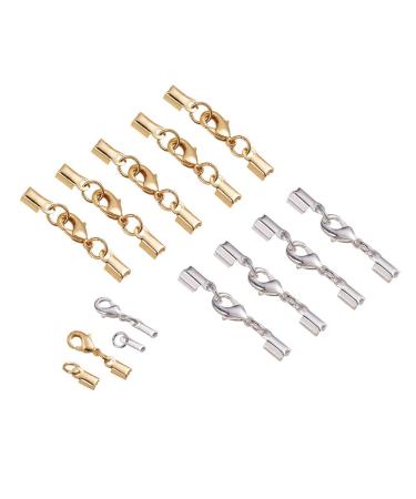 PH PandaHall 20 Sets Fold Over Cord End Caps Brass Lobster Claw Clasps Terminators Crimp End Tips Necklace Cord Ends for Jewelry Making  Silver & Golden Silver & Golden - 20 Sets