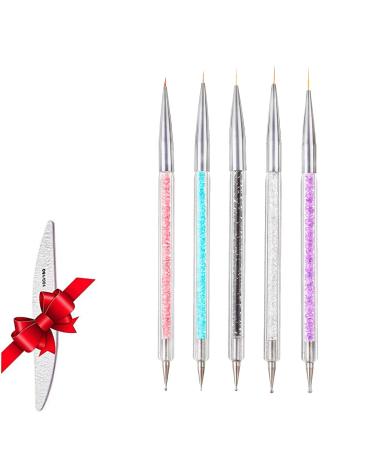 5PCs Nail Art Liner Brush Nail Design Brushes Nail Art Brush Set Nail Art Dotting Brush Dual-Ended Nail Art Pen Drawing Brush Pen Stift Acryl UV Gel for DIY Nail Art Design Nail Design Brush