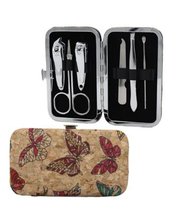 Cork Manicure Pedicure Kit 6 Pieces Stainless Steel Nail Scissors and Cuticle Tools Set with Eco-Friendly Cork Box
