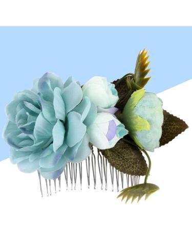 Floral Crown Bride Hair Comb Woman Handmade Side Comb Wedding Hair Accessories for Favor(Blue Flower) - Buy Online on SooperMarket.com