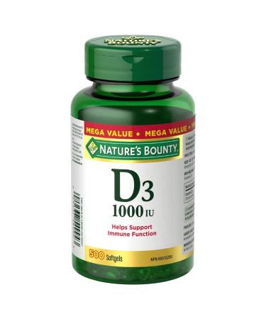Nature's Bounty Vitamin D3 Pills and Supplement Helps Support Immune Function 1000iu 500 Softgels