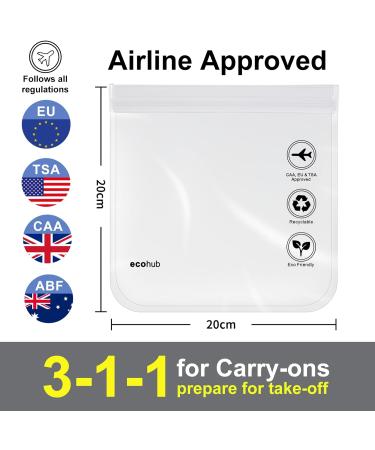 ECOHUB Airport Security Liquids Bags - TSA Approved Clear Travel Toiletry Bag (2 pcs) - 20 x 20cm - For Men and Women - Airline Approved - Buy Online on SooperMarket.com