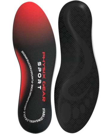 Physix Gear Sport Arch Support Insoles (Full Length) - Plantar Fasciitis Relief for Men & Women - Red/Black - UK Size L 9 1/2-11 | 10-11 1/2 - 1 Pair - Buy Online on SooperMarket.com