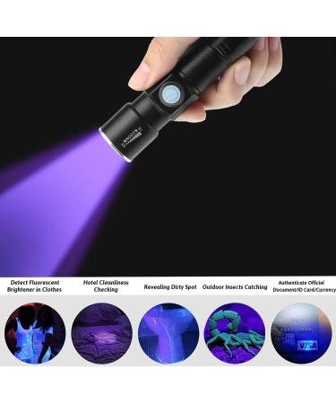 ADQOO UV Torch Rechargeable Blacklight Flashlight LED Mini Ultraviolet Torches USB Black Light Zoomable 395nm Detector for Dog Cat Pet Urine Stain Bed Bugs and More - Buy Online on SooperMarket.com