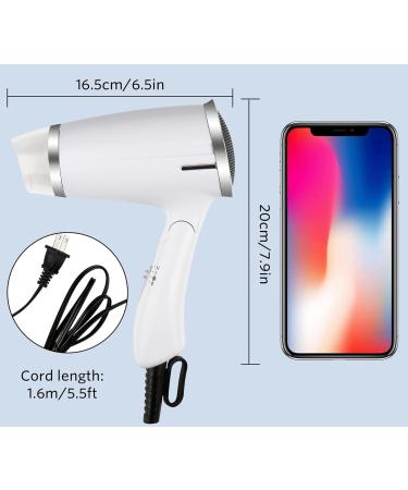 Travel Hair Dryer 1200W - Lightweight Folding Handle 3 Heat Settings Fast Drying Compact & Professional for Women - White - Buy Online on SooperMarket.com
