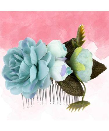Floral Crown Bride Hair Comb Woman Handmade Side Comb Wedding Hair Accessories for Favor(Blue Flower) - Buy Online on SooperMarket.com