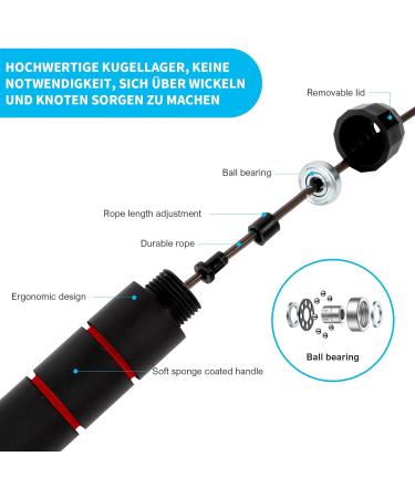 Adjustable Speed Rope - Foam Handle Slipproof Ideal for Fitness & Endurance Jumping - Perfect for Kids & Adults - Black/Red - Buy Online on SooperMarket.com