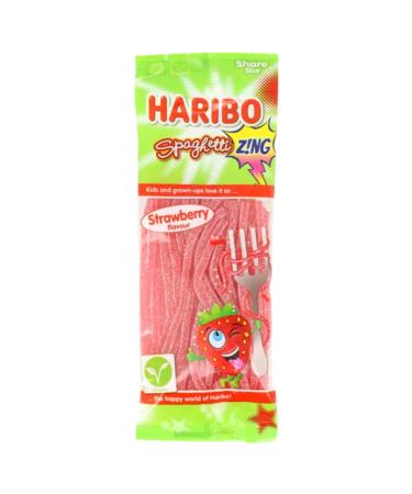 Spaghetti Zing Strawberry Sugar Coated Gummy Sweets Fizzy Laces Suitable for Vegans 140g - 3x Share Bags