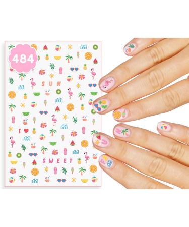 xo Fetti Kids Summer Nail Stickers - 484 Decals | Birthday Girl Pool Party Favors DIY Home Activity Fun in The Sun Gift Cute Nail Art Transfer Flamingos Palm Tree Fruit Ice Cream