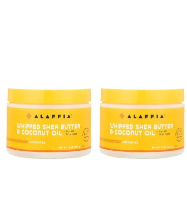 Alaffia Whipped Shea Butter & Coconut Oil, Skin Care and Hair Care, Nourishing Moisturizer Improves Elasticity and Repairs with Vitamin E, Unscented, 2 Pack - 4 Oz Ea 4 Ounce (Pack of 2)