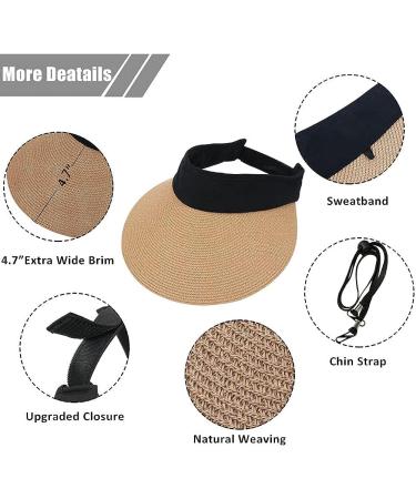 Women's Foldable Straw Sun Visor Hat - Wide Brim Beach Cap for Summer UV Protection in Korean Style - Khaki - Buy Online on SooperMarket.com