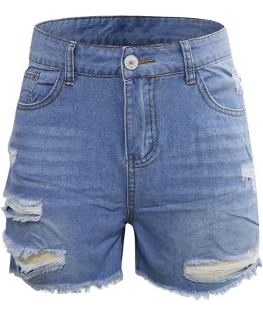 Napoo Women's High Waisted Ripped Denim Shorts - Blue, Medium - Buy Online on SooperMarket.com