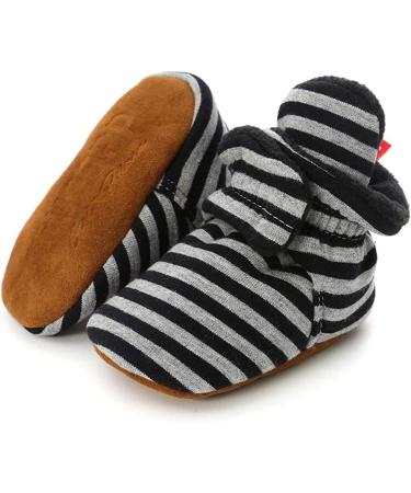 TMEOG Baby Booties Slippers | Newborn Infant Winter Boots | Boys Girls 0-18 months | Dark Black Striped - Buy Online on SooperMarket.com